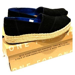Toms Black Suede Platform Alpargata Espadrilles